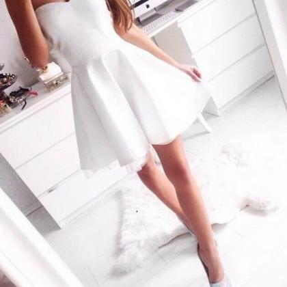 White Short Strapless Homecoming Dress Prom Dress