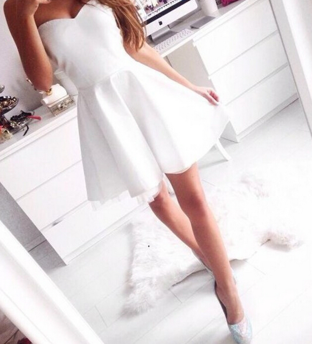 White Short Strapless Homecoming Dress Prom Dress