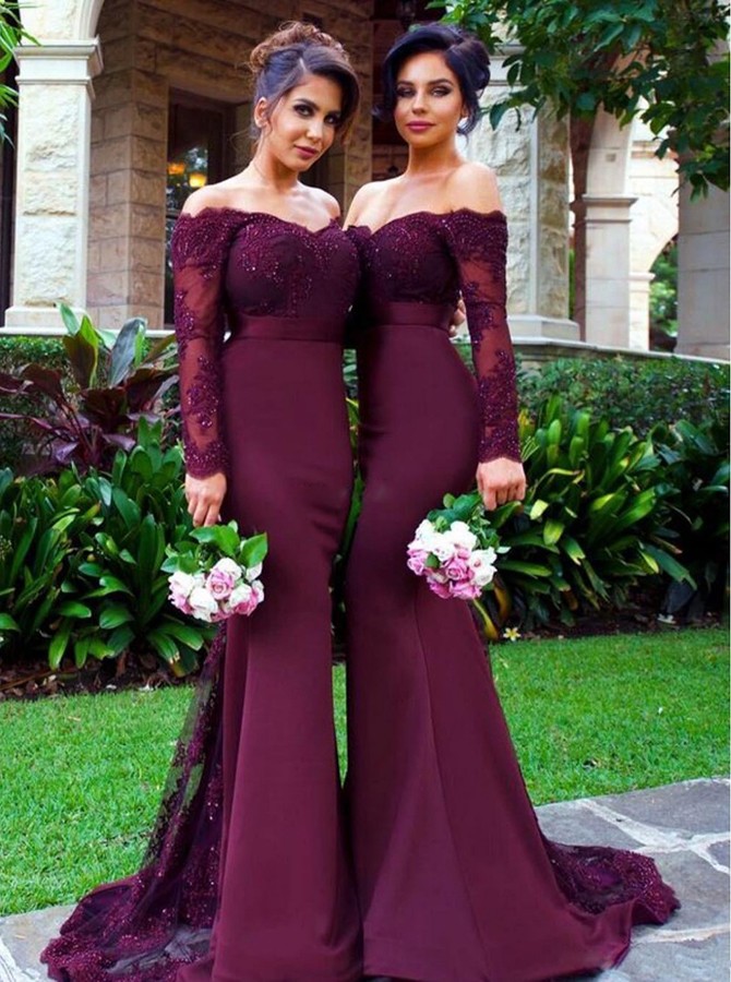 Wine bridesmaid cheap dresses long