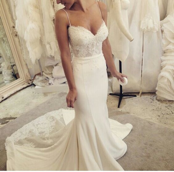 sweetheart spaghetti strap wedding dress